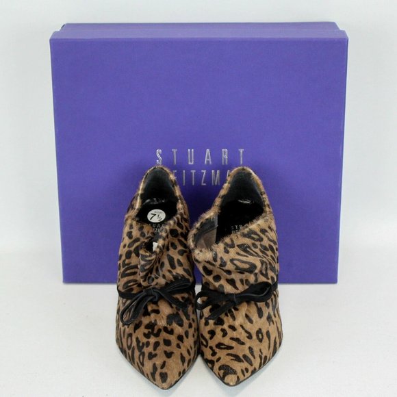 STUART WEITZMAN Leopard Aok Booties Serval Hair Suede Heel Ankle Boots 7.5 - Picture 7 of 7